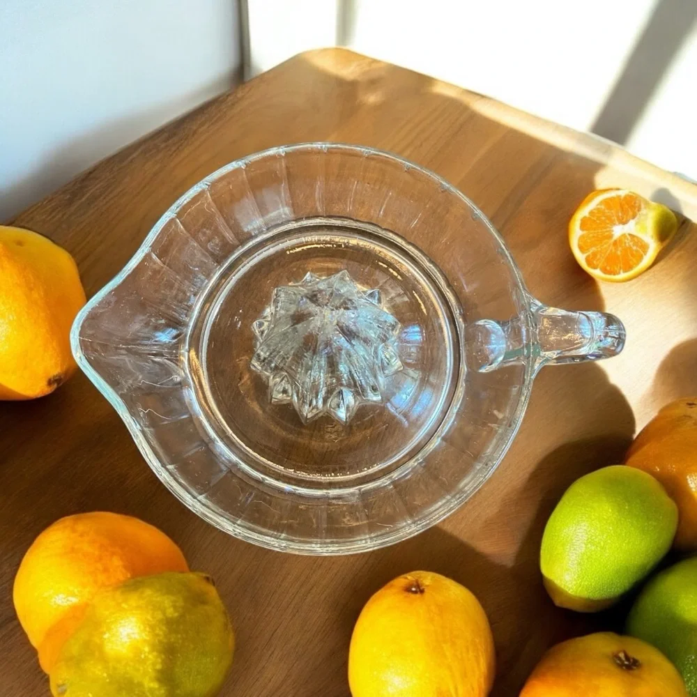 Vintage Clear Pressed Glass Citrus Juicer Reamer with Handle & Spout